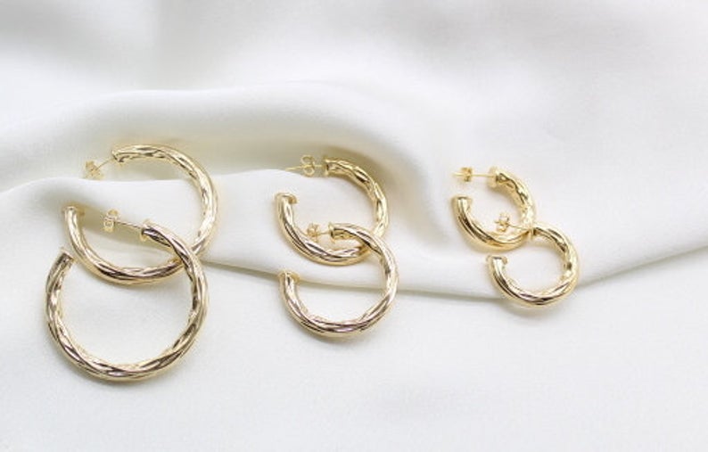 Medium Thick Hammered Hoops, Small, Medium or Large (K10-12)-3