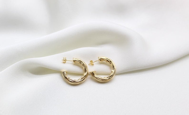 Medium Thick Hammered Hoops, Small, Medium or Large (K10-12)-4