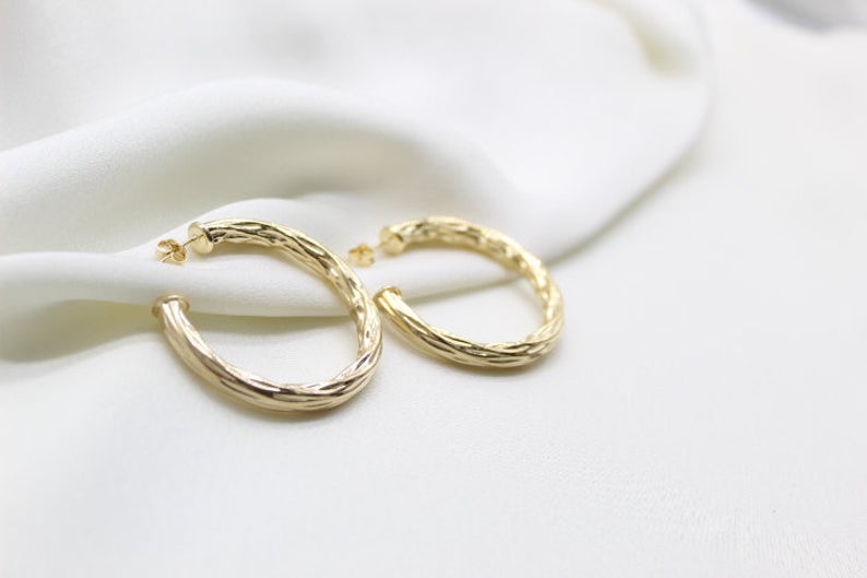 Medium Thick Hammered Hoops, Small, Medium or Large (K10-12)-5