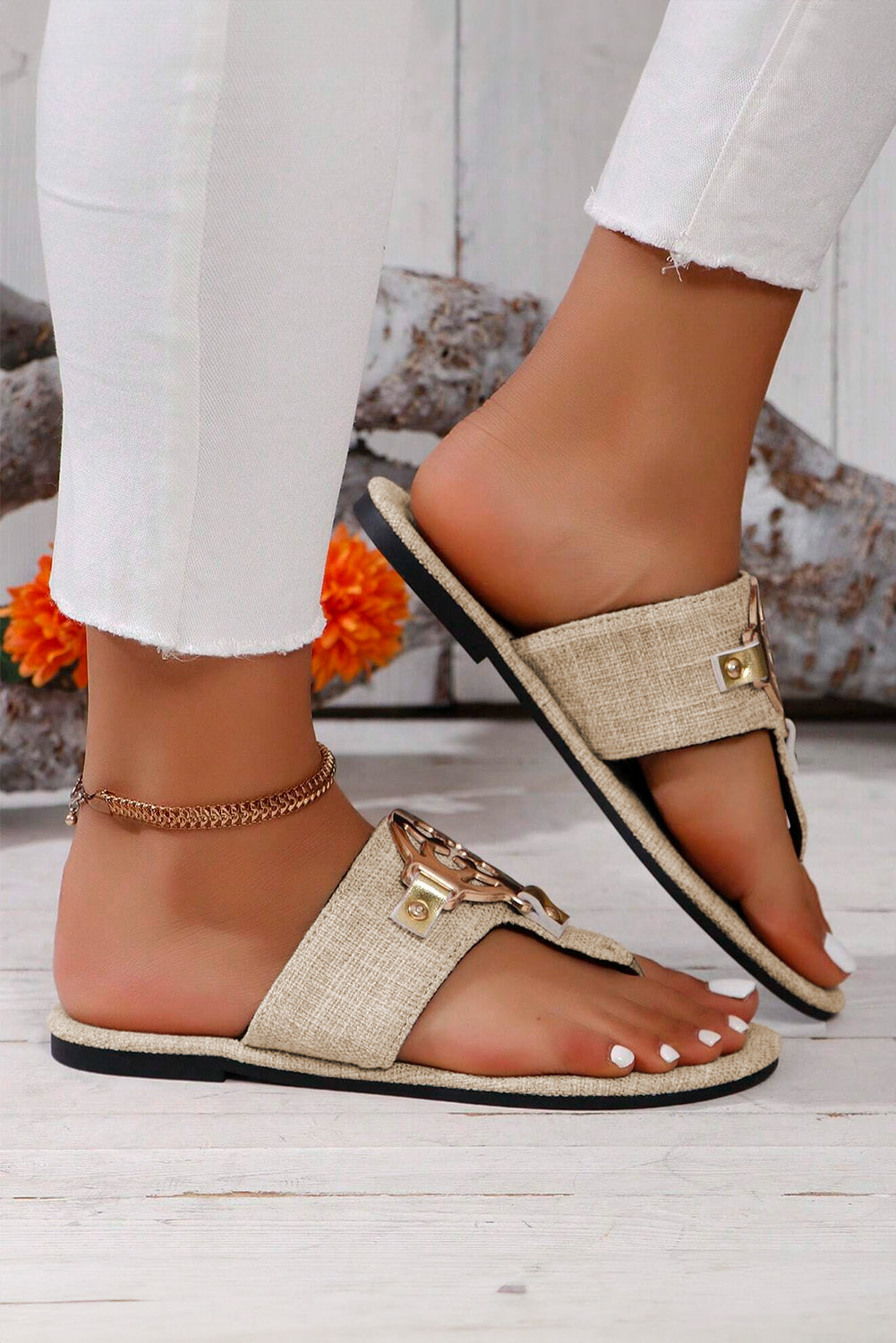 Metal Decor Thong Slippers-3