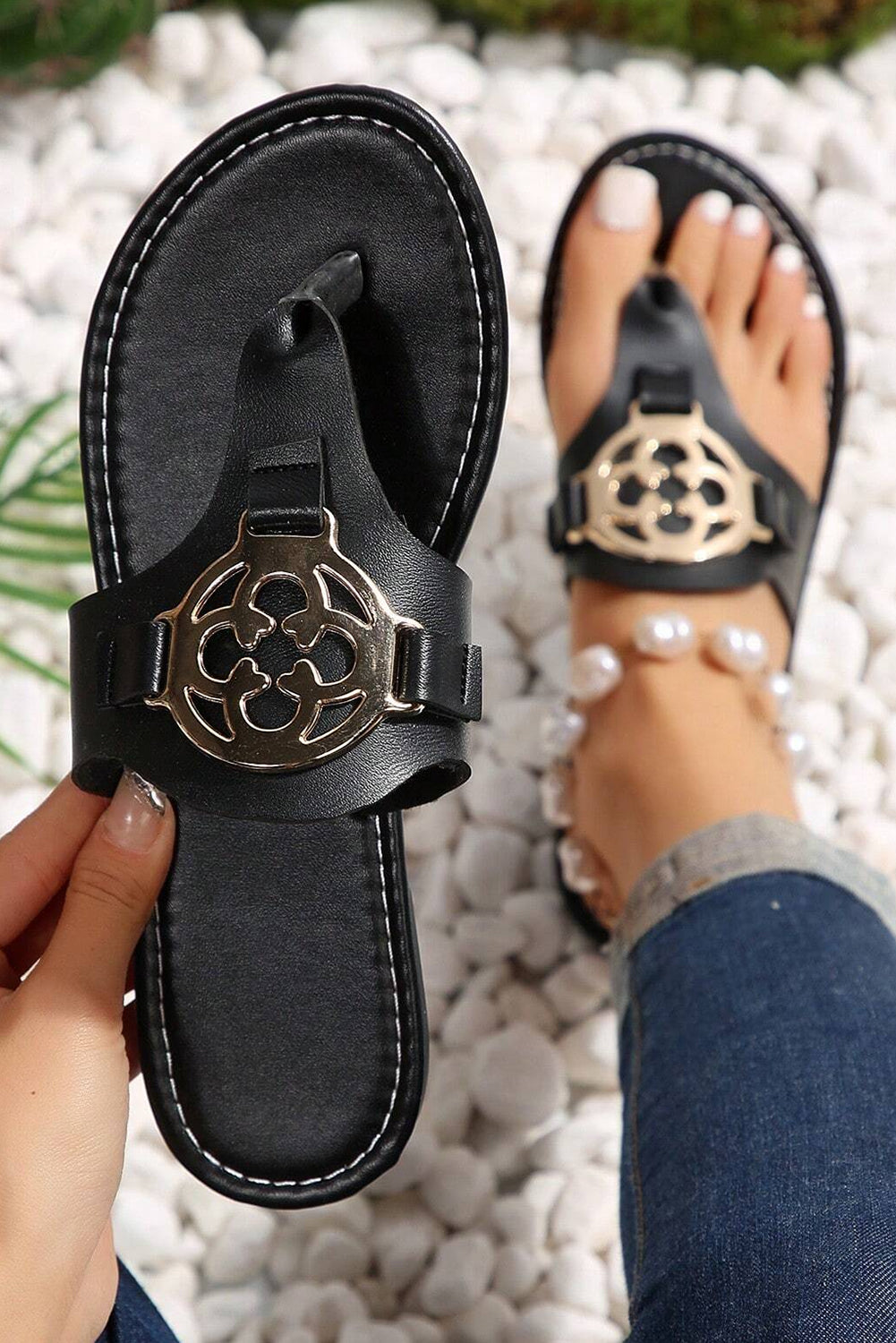 Metal Decor Thong Slippers-4
