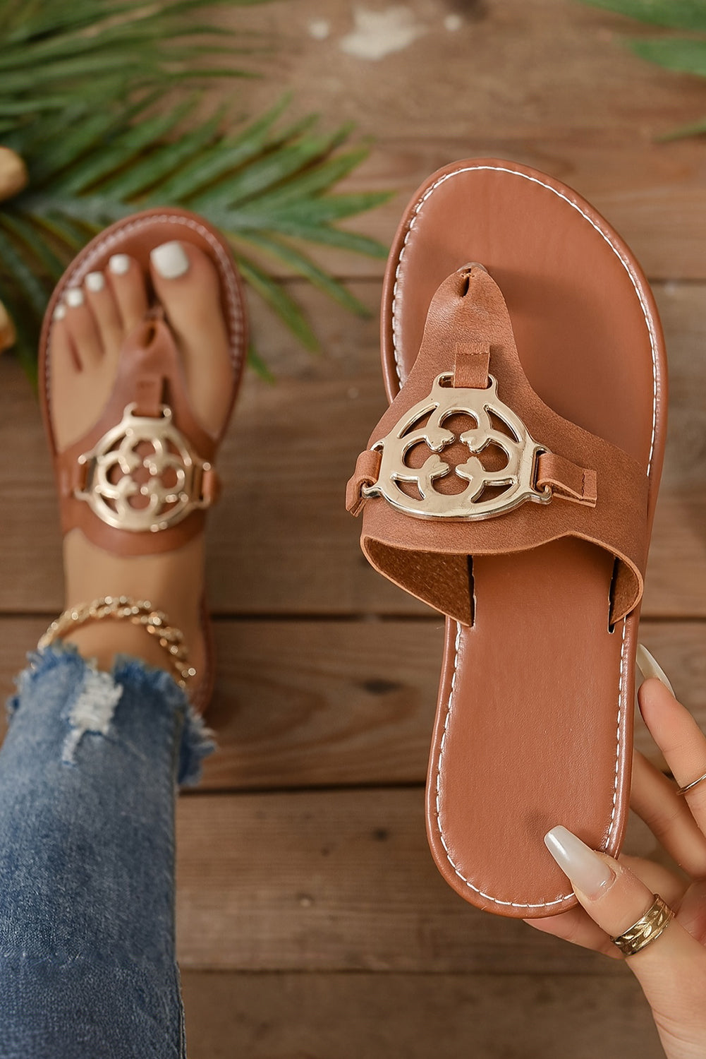 Metal Decor Thong Slippers-5